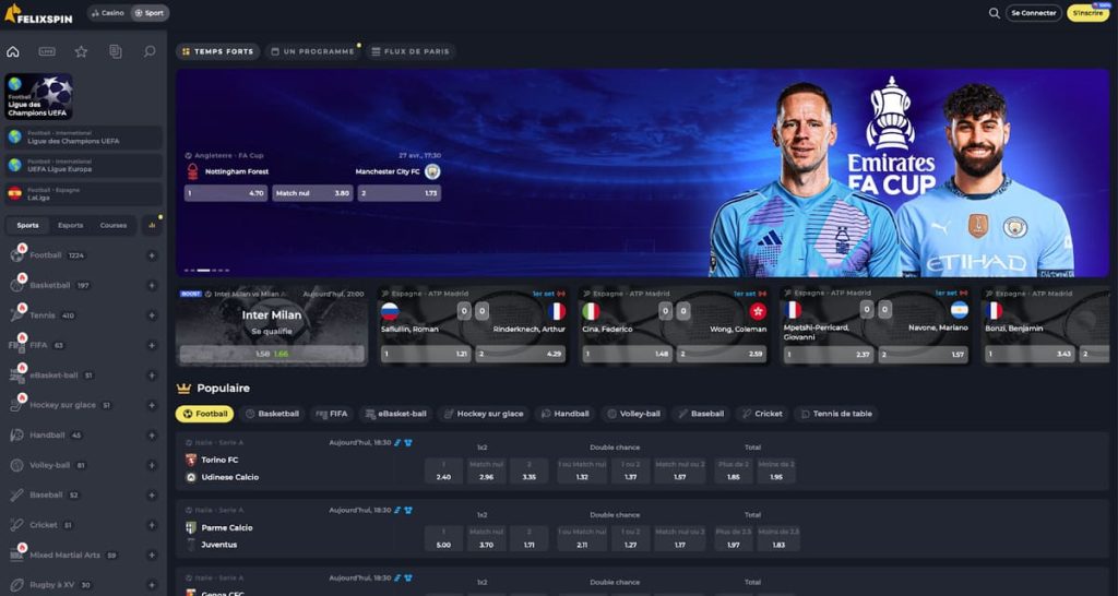 Felixspin Casino paris sportifs